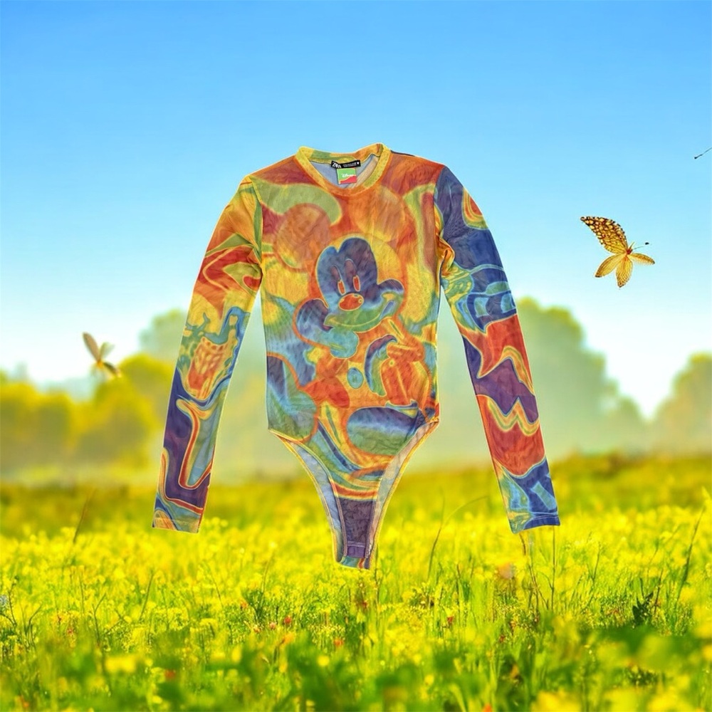 ⚡️Colorful M•Mouse Long Sleeve Bodysuit Sz Small 🦋